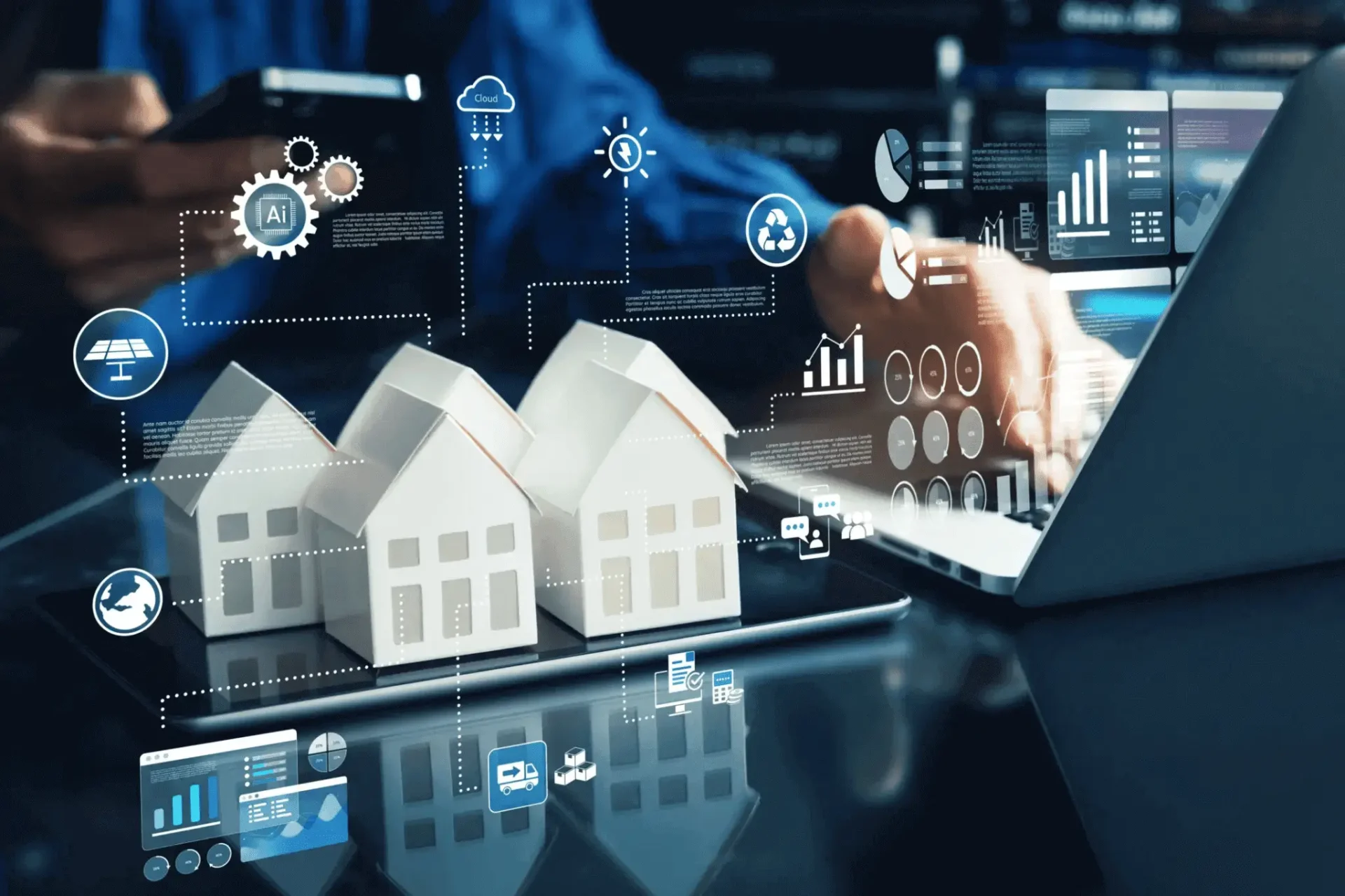 Paper house models on tablet with analytics